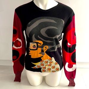 Haut Manches Longues Custo Barcelona Vintage Années 90 - Rouge Et Noir Taille S